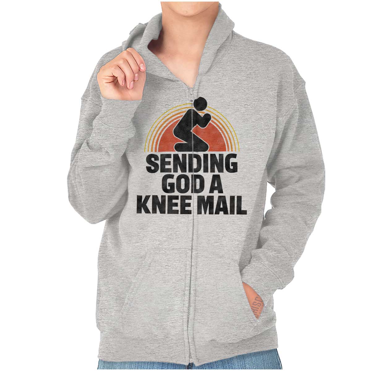 Sending God A Knee Mail Youth Zip Hoodie