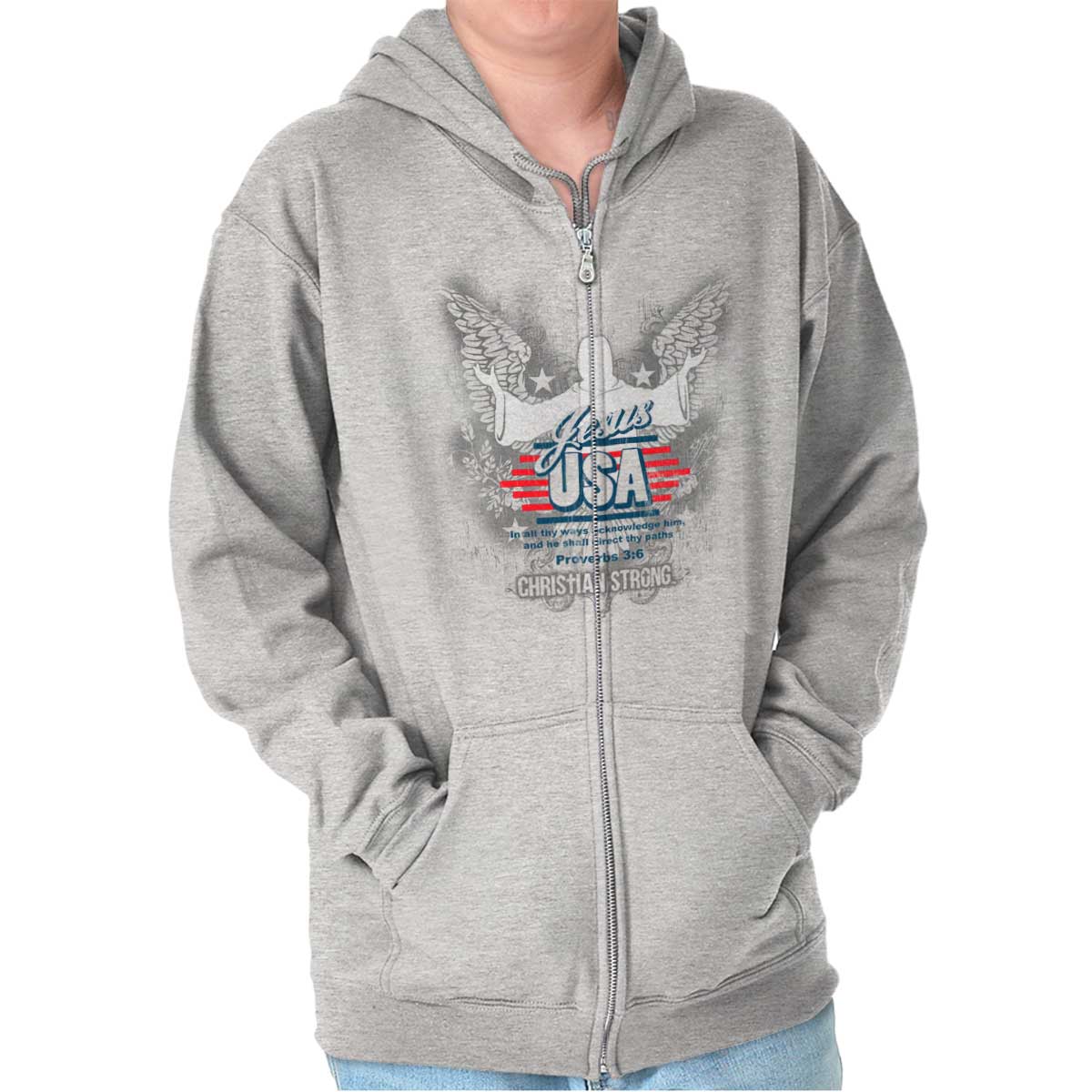 Jesus Usa American God Christ Zip Hoodie