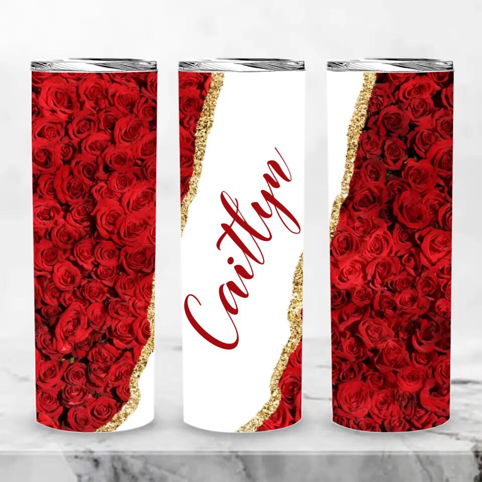 Personalized Skinny Tumbler (20Oz) – Red Rose