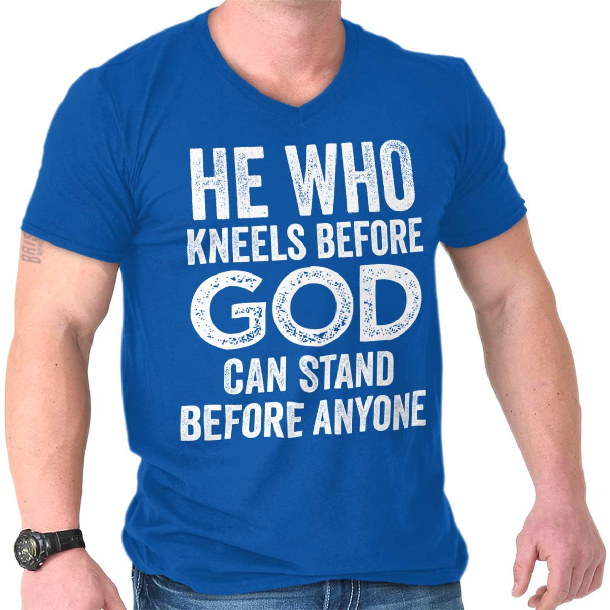 Kneels Before God V-Neck T Shirt