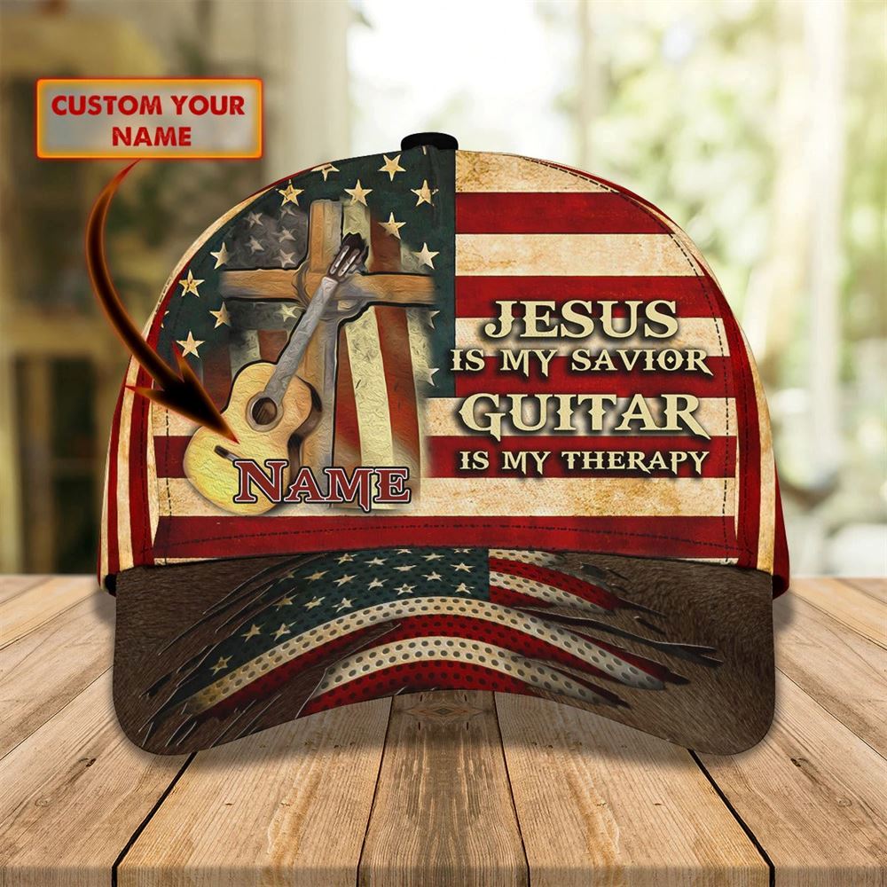 Jesus Is My Savivor Guitar Is My Therapy All Over Print Baseball Cap For Guitar Man, God Cap, Gift Ideas For Male