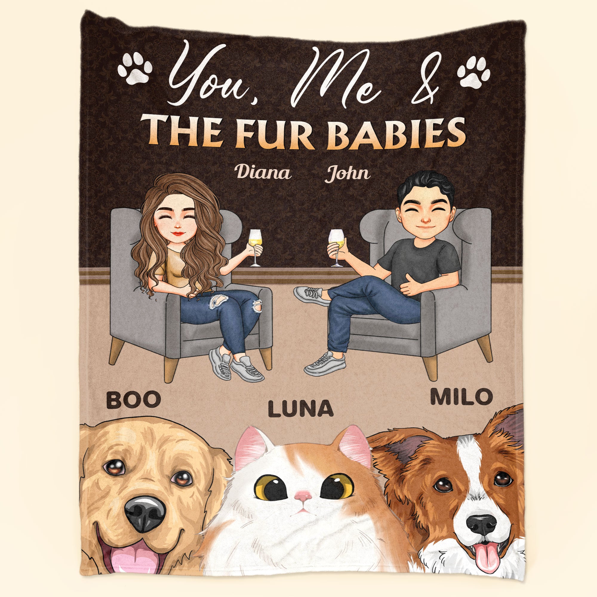 You Me Our Fur Babies – Personalized Blanket- Home Decor Anniversary Gifts For Husband, Wife, Couple