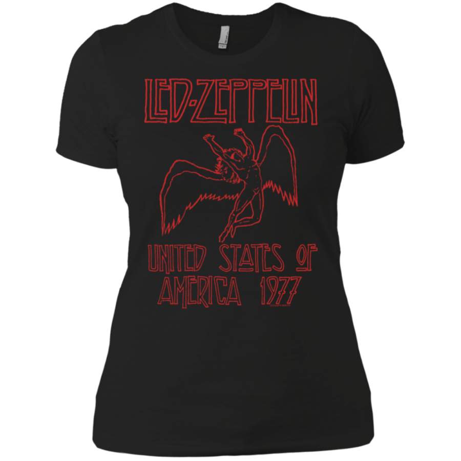 Led Zeppelin USA 1977 Red Lettering Ladies Premium T-Shirt