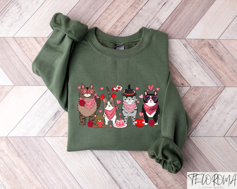 Cute Cats Valentines Day Sweatshirt, Cat Lover Valentine Gift, Cat Family Tee, Mini Bear Heart Valentine Crewneck, Cat Owner Sweatshirt