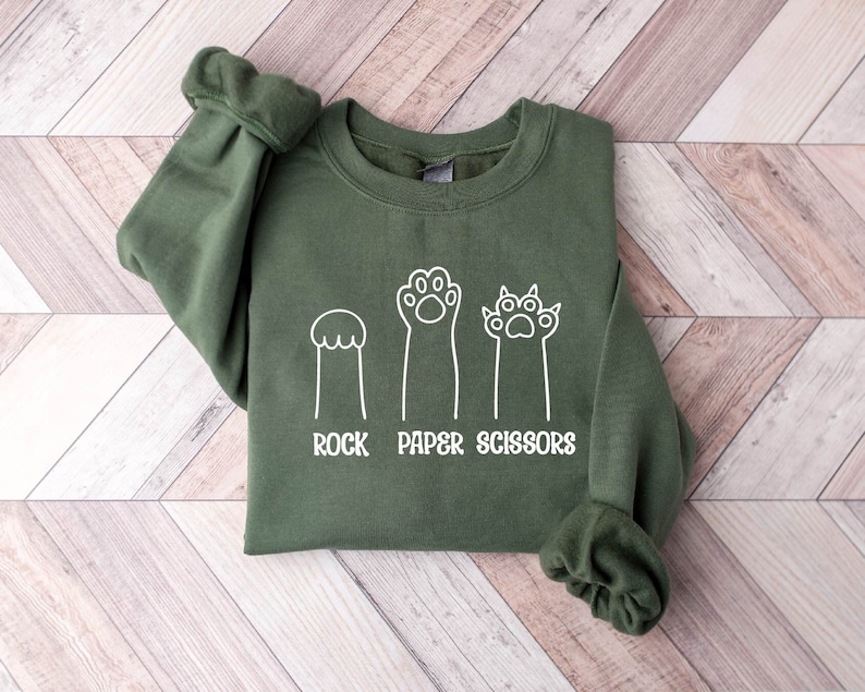 Rock Paper Scissors Sweatshirt, Funny Cat Paw Shirt, Unisex Crewneck Shirt for Cat Lover, Cat Owner Shirt, Cat Paws Shirts, Gift for Cat Mom