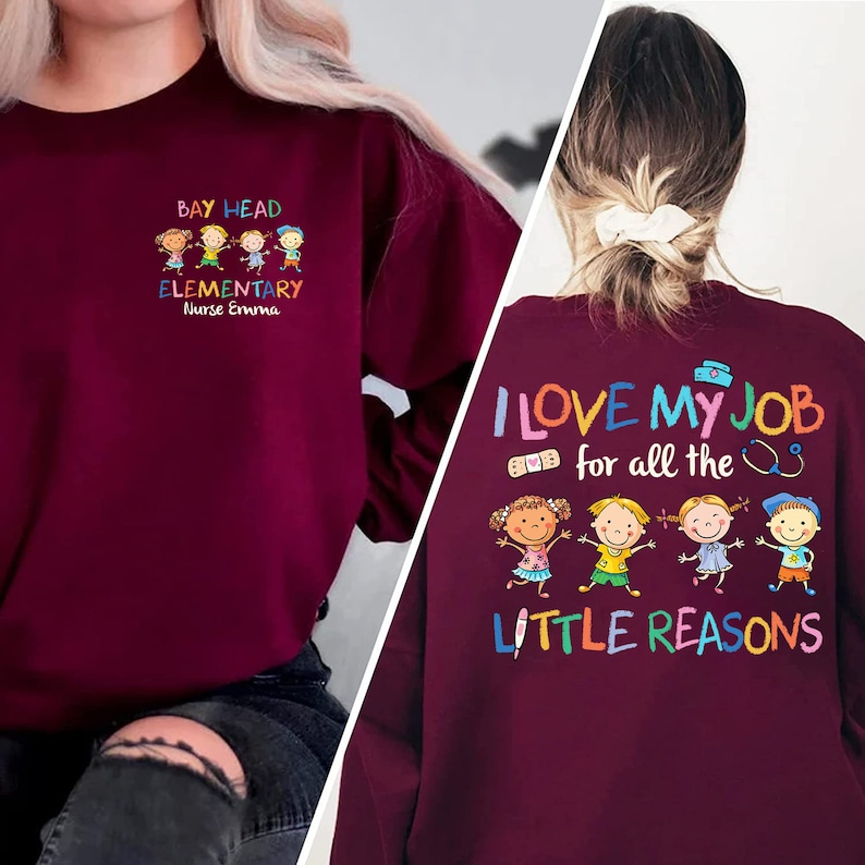 Personalized School Nurse Shirts, I Love my Job For All Little Reasons, PreK Elementary School Nurse Appreciation Gift,Custom Back To School