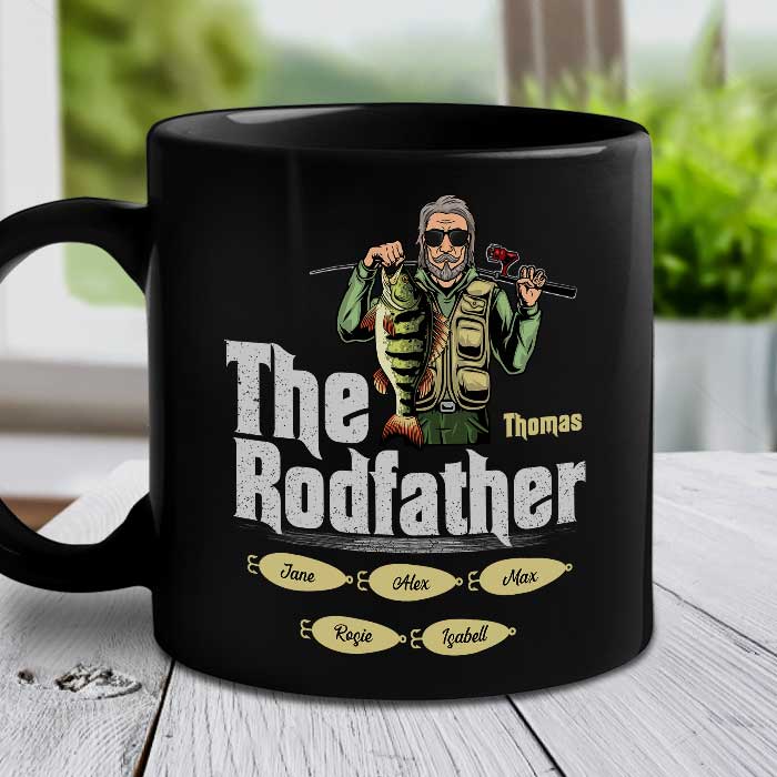 The Rodfather – Gift For Dad – Personalized Black Mug