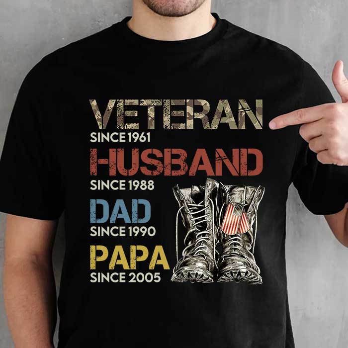 Veteran Papa Since – Gift For 4th Of July – Personalized Unisex T-Shirt