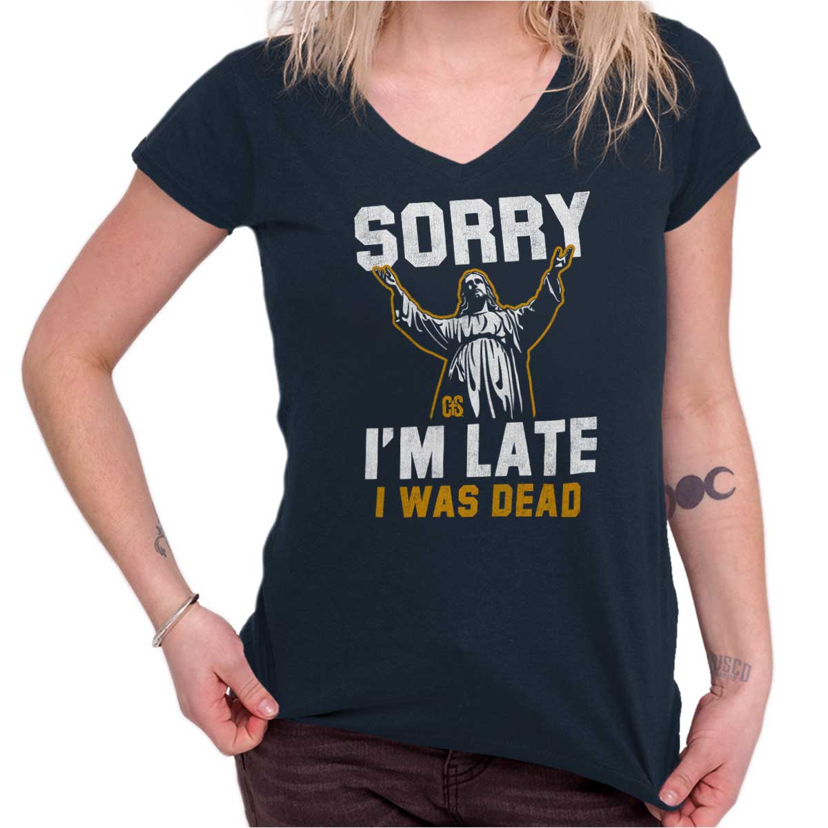 Sorry I’M Late Junior Fit V-Neck T Shirt