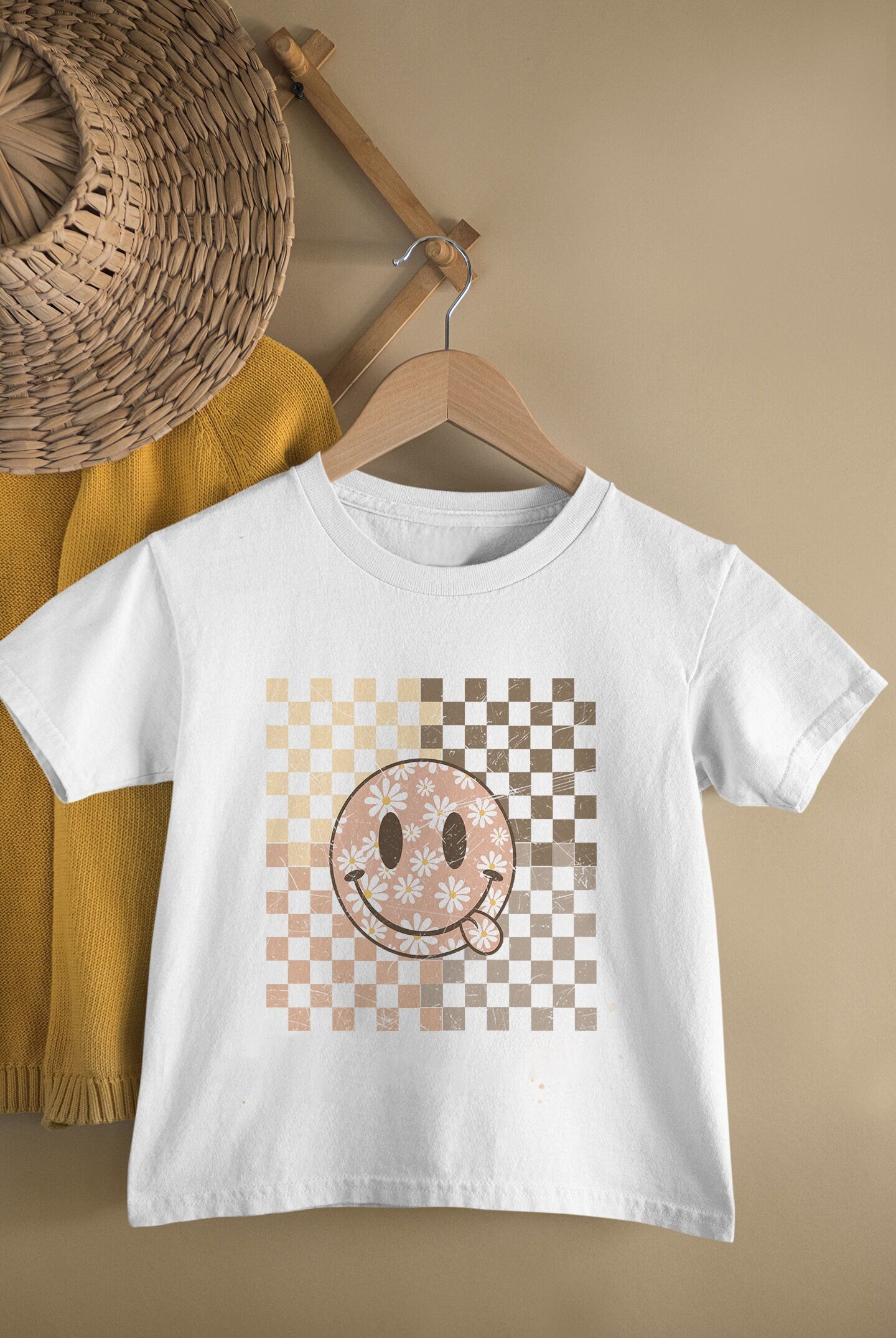 Smiley Face Checkered Kids Shirt I Trendy Toddler Boy Shirts I Kids Retro Graphic Tees I Cute Toddler Girl T-Shirt I Wild Child I Mama’S Tee