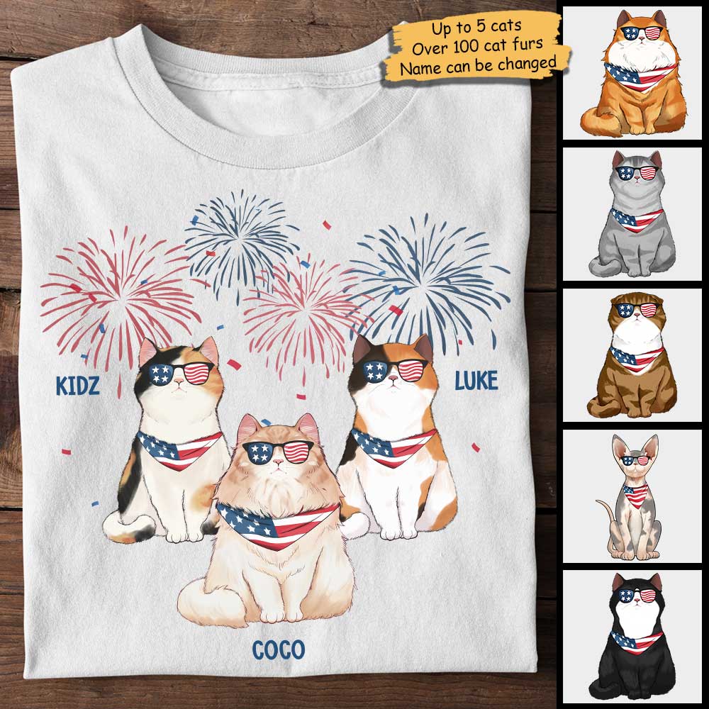 Independence Day Firework Cats – Gift For 4th Of July – Personalized Unisex T-Shirt