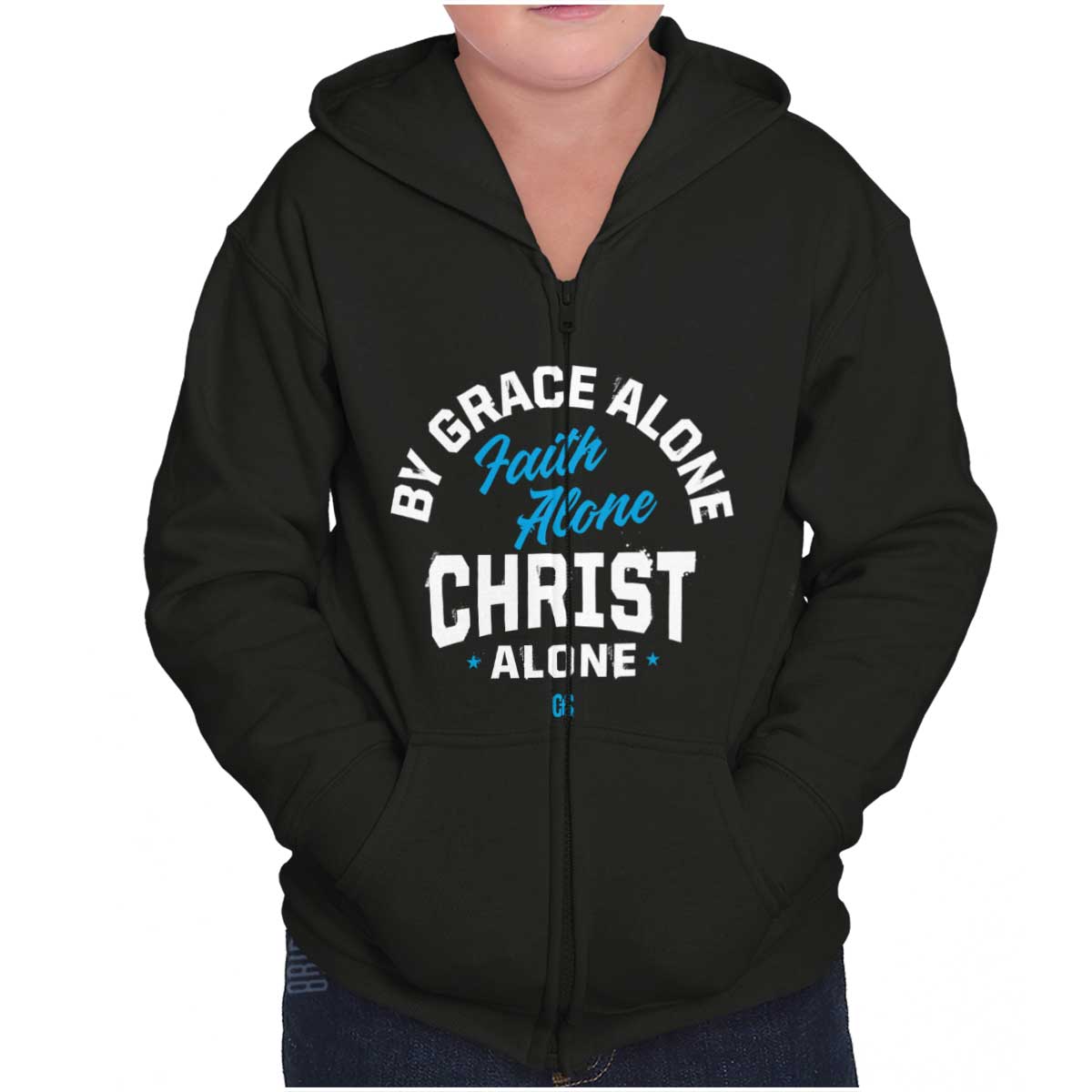 Grace Faith Christ Alone Youth Zip Hoodie