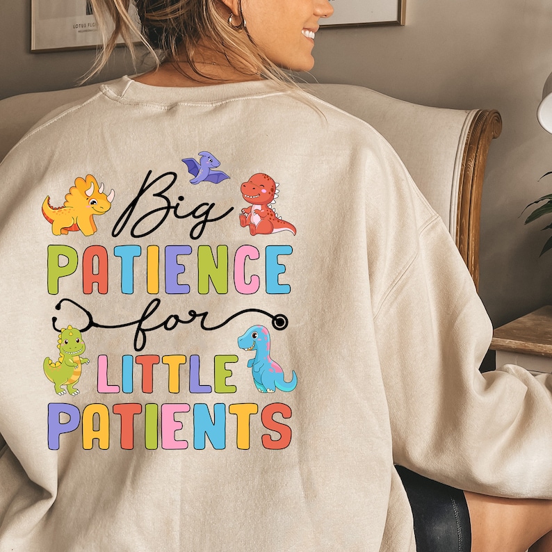 School Nurse Shirts,Big Patience for Little Patients,Dinosaur School Nurse Shirt,Elementary School Nurse,PreK School Nurse Appreciation Gift