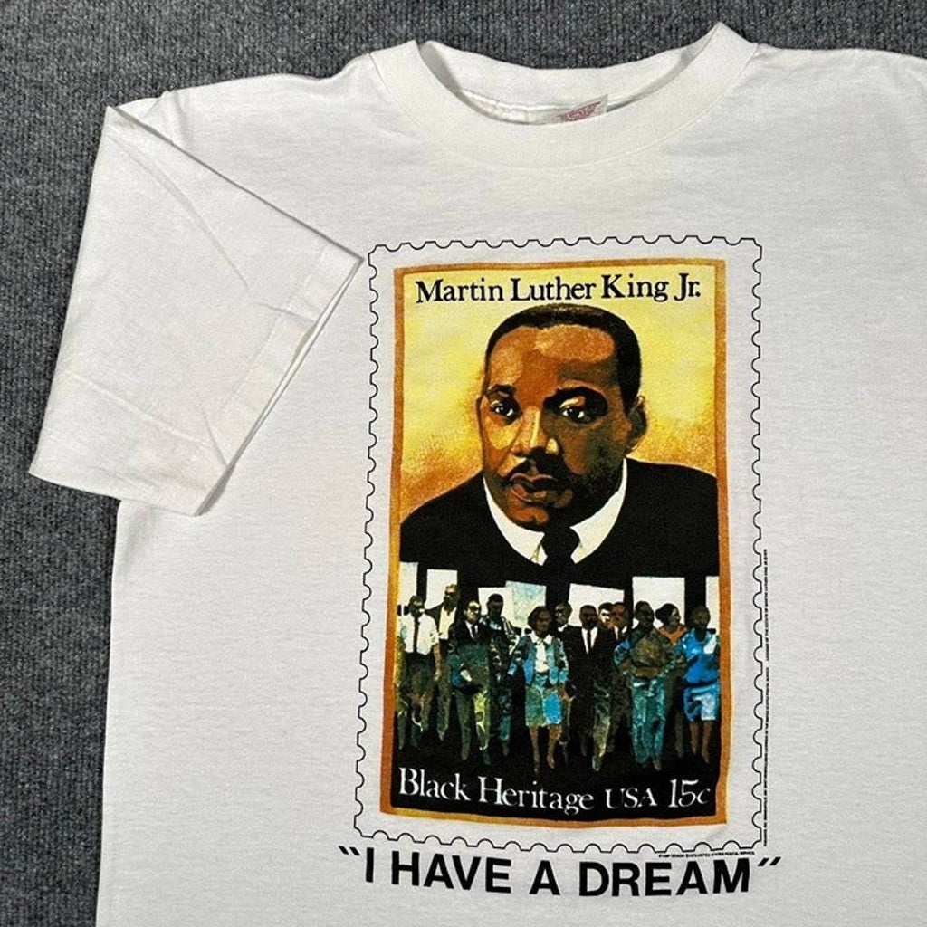 Retro 90s Martin Luther King Jr T Shirt Size L White Single Stitch Graphic