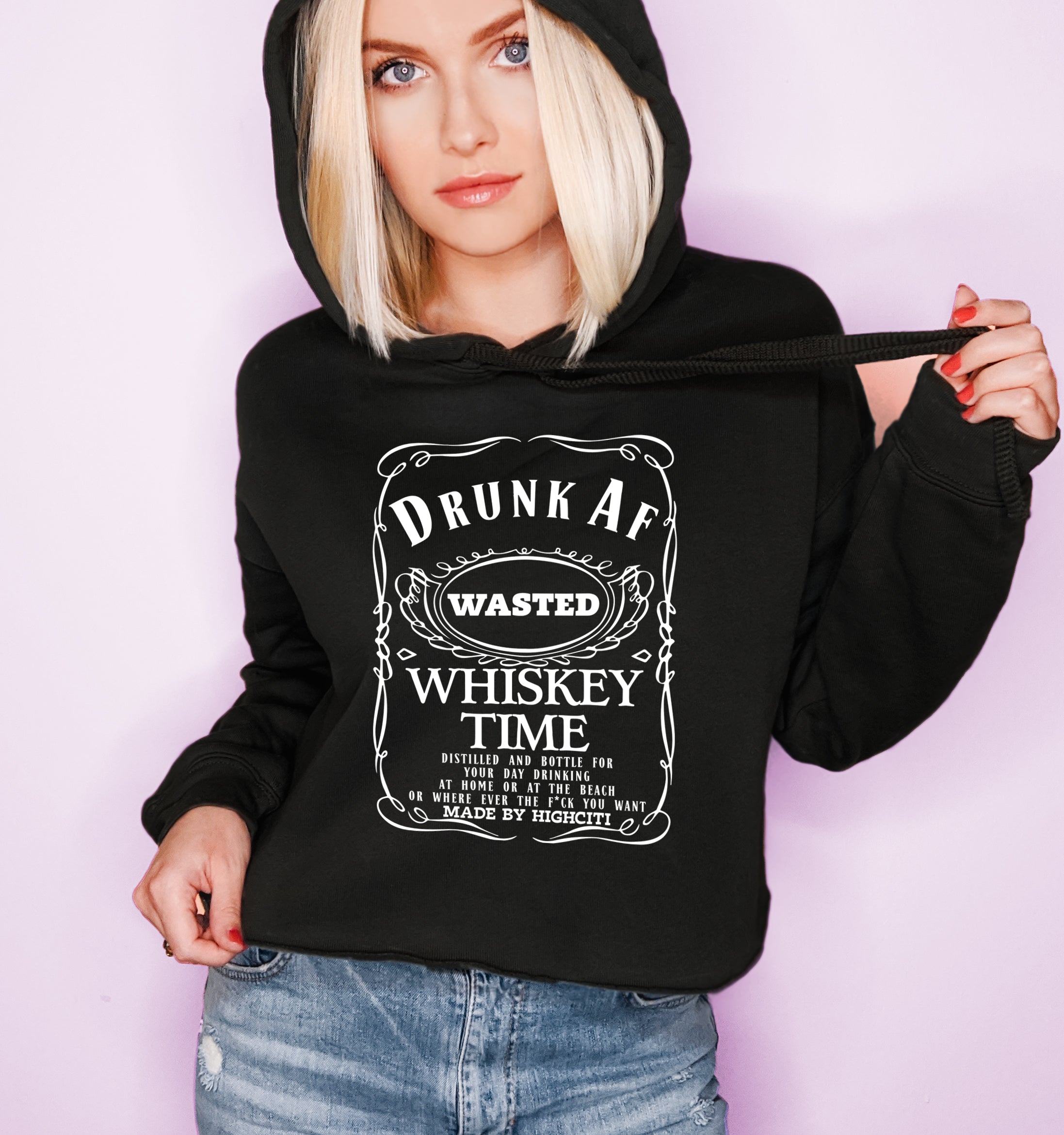 Drunk Af Whiskey Crop Hoodie