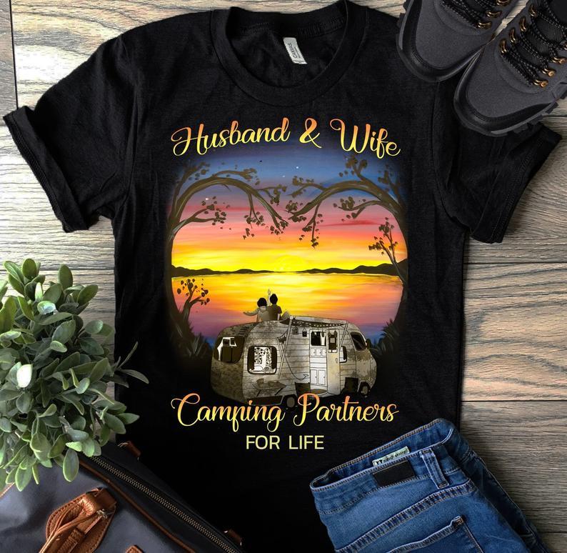 Husband And Wife Camping Partners For Life Spouse Hiking Camping Lover Tshirt Gift Standard/Premium T-Shirt Hoodie