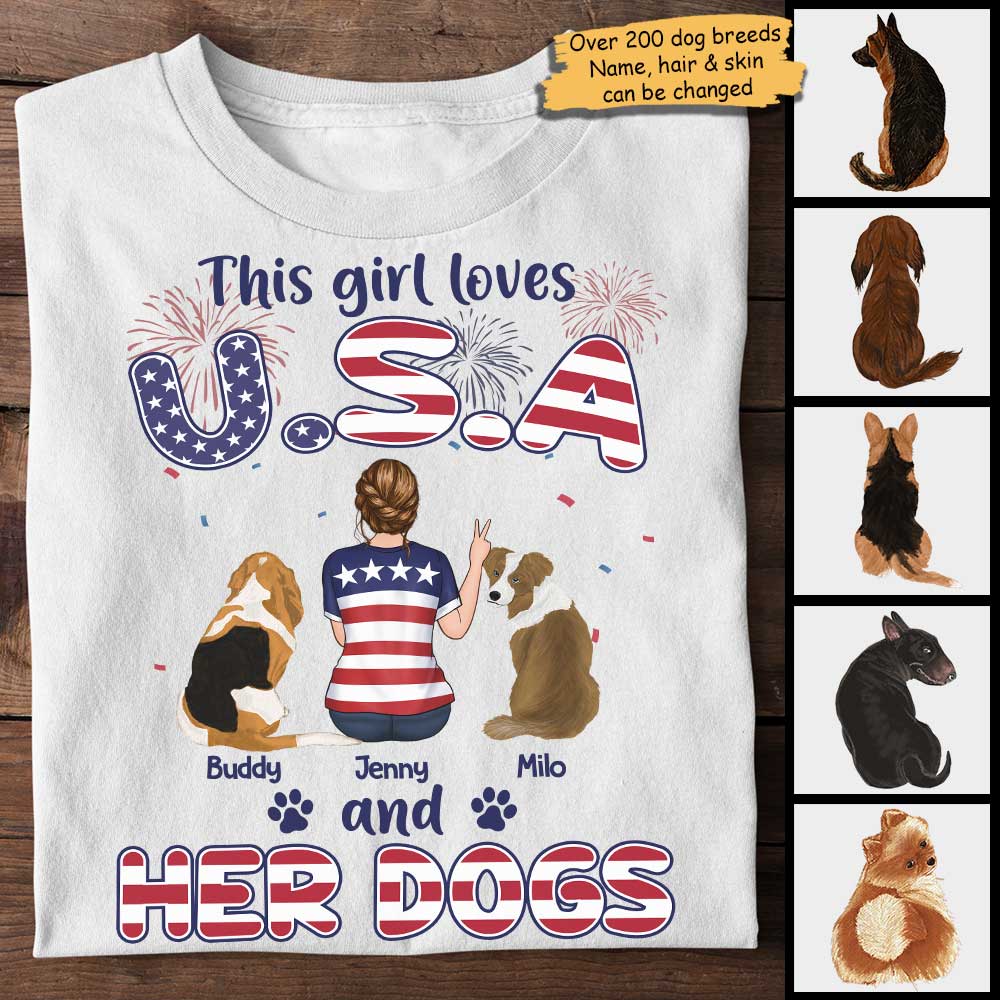 The Girl Loves USA And Her Dogs – Gift For 4th Of July, Personalized Unisex T-Shirt