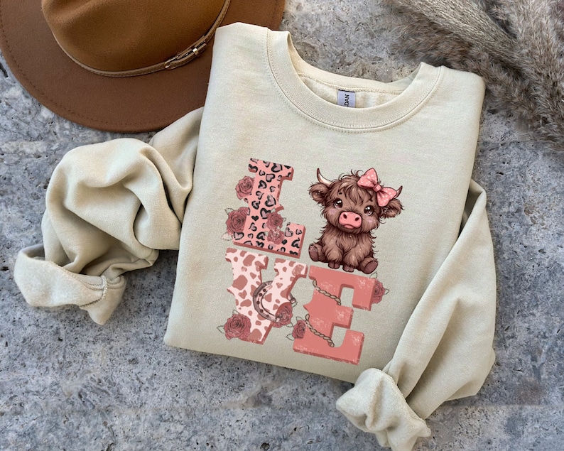 Valentines Highland Cow Sweatshirt, Love Sweater, Highland Cow Valentines Sweatshirt, Western Country Shirt, Cow Lover, Valentines Gift