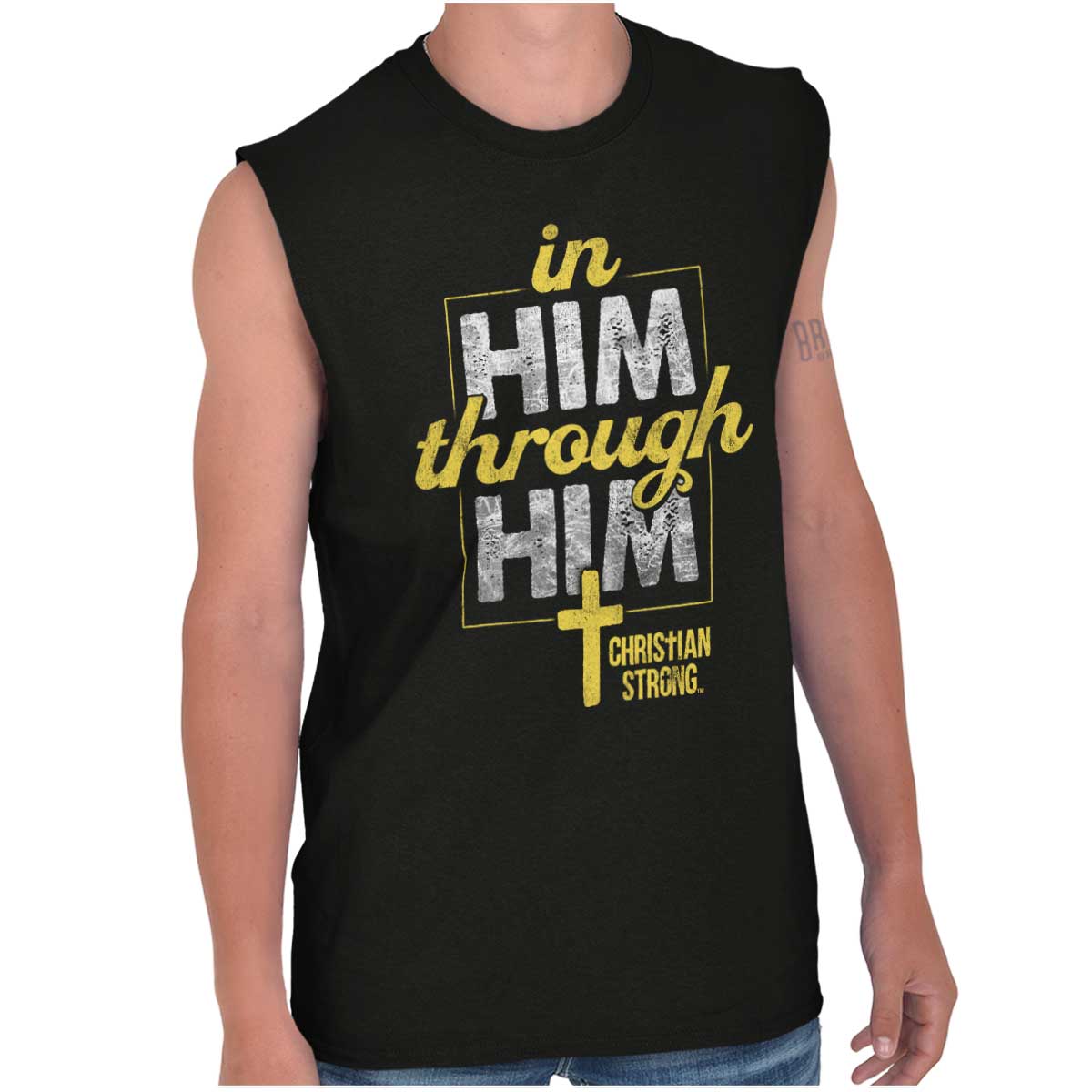 In Him Through Him Sleeveless T Shirt