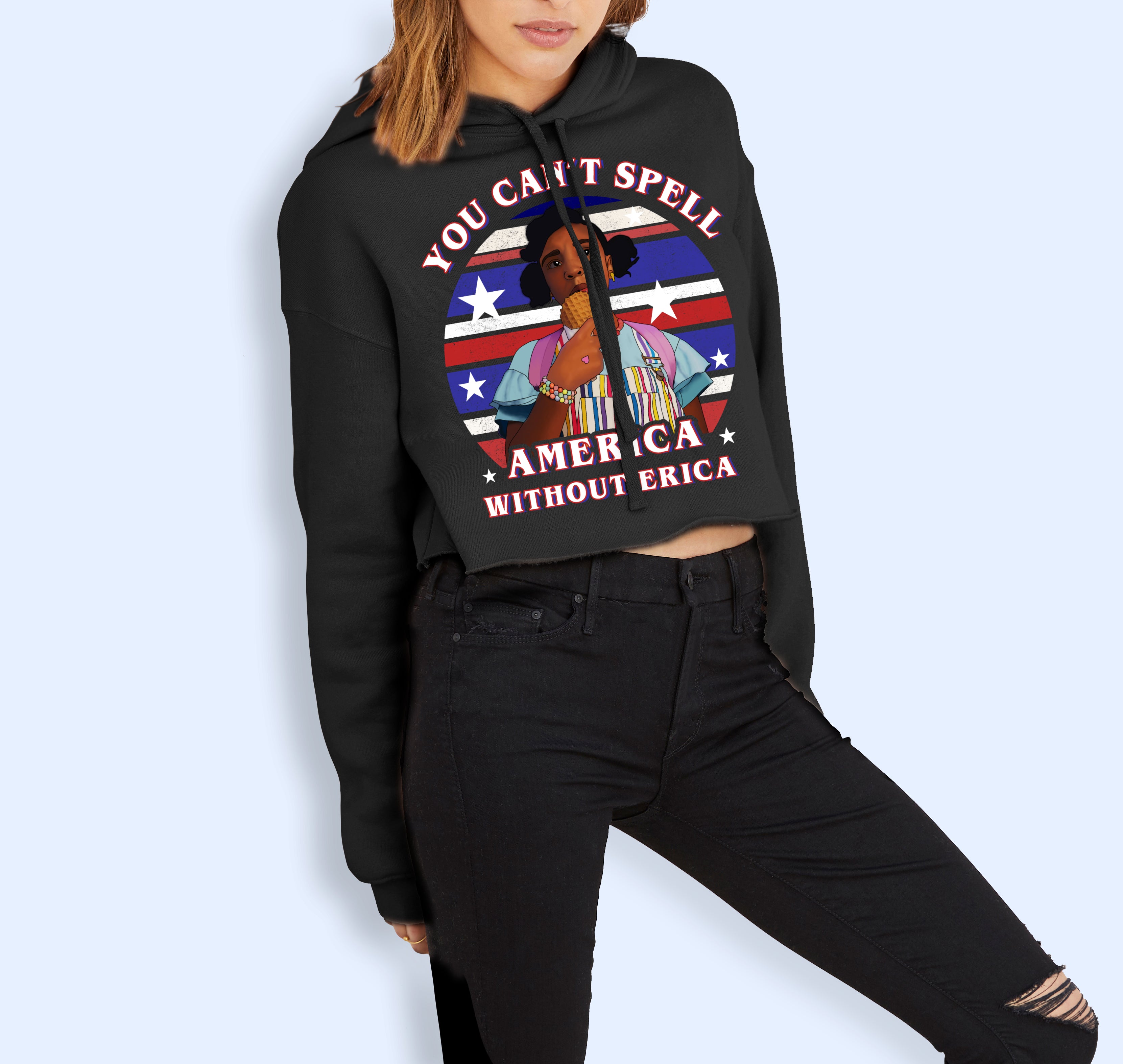 You Can’T Spell America Without Erica Crop Hoodie