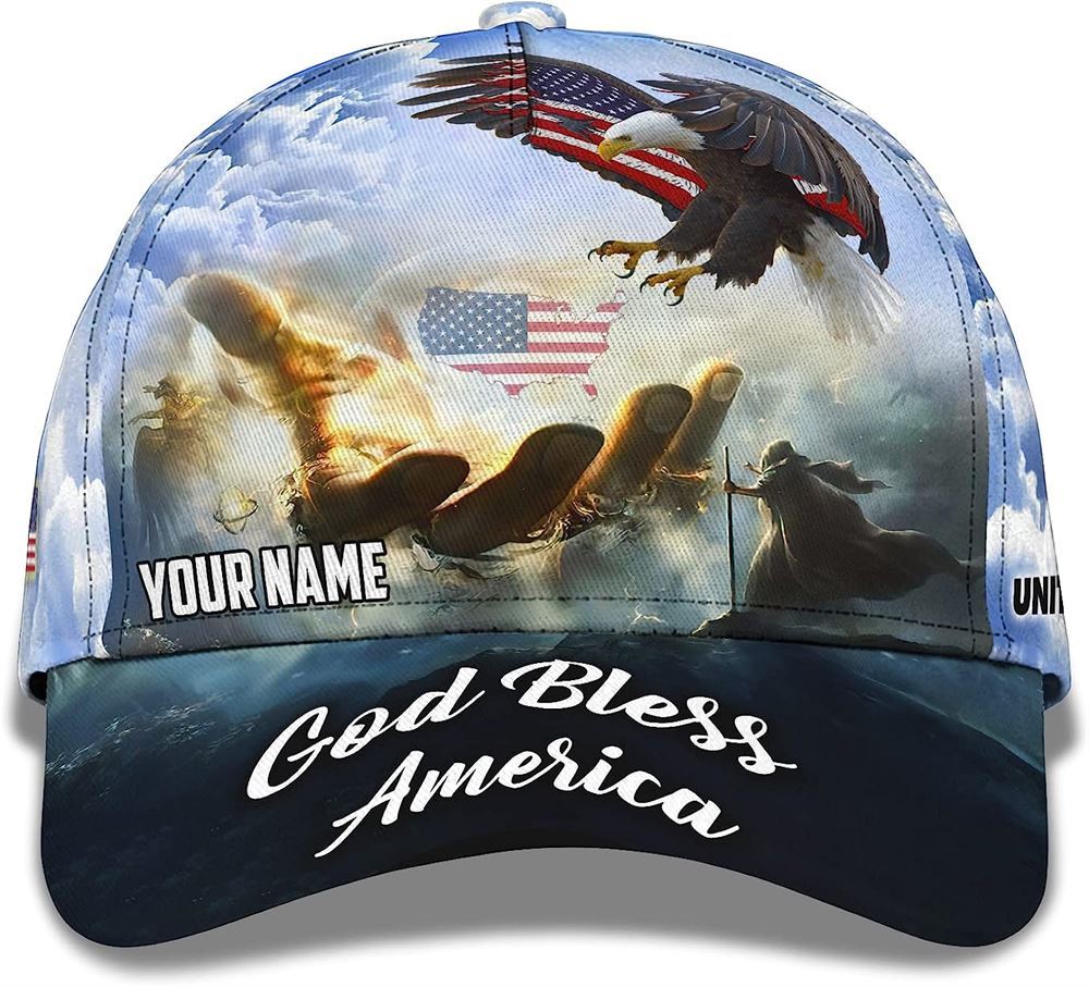 Hand Of Jesus God Bless America Eagle All Over Print Baseball Cap, God Cap, Gift Ideas For Male