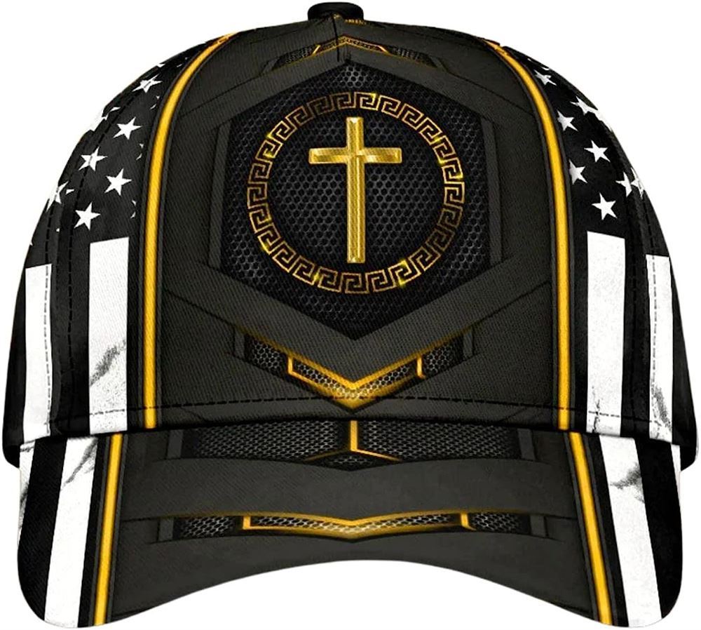 Jesus Gold Flag Cross All Over Print Baseball Cap, God Cap, Gift Ideas For Male