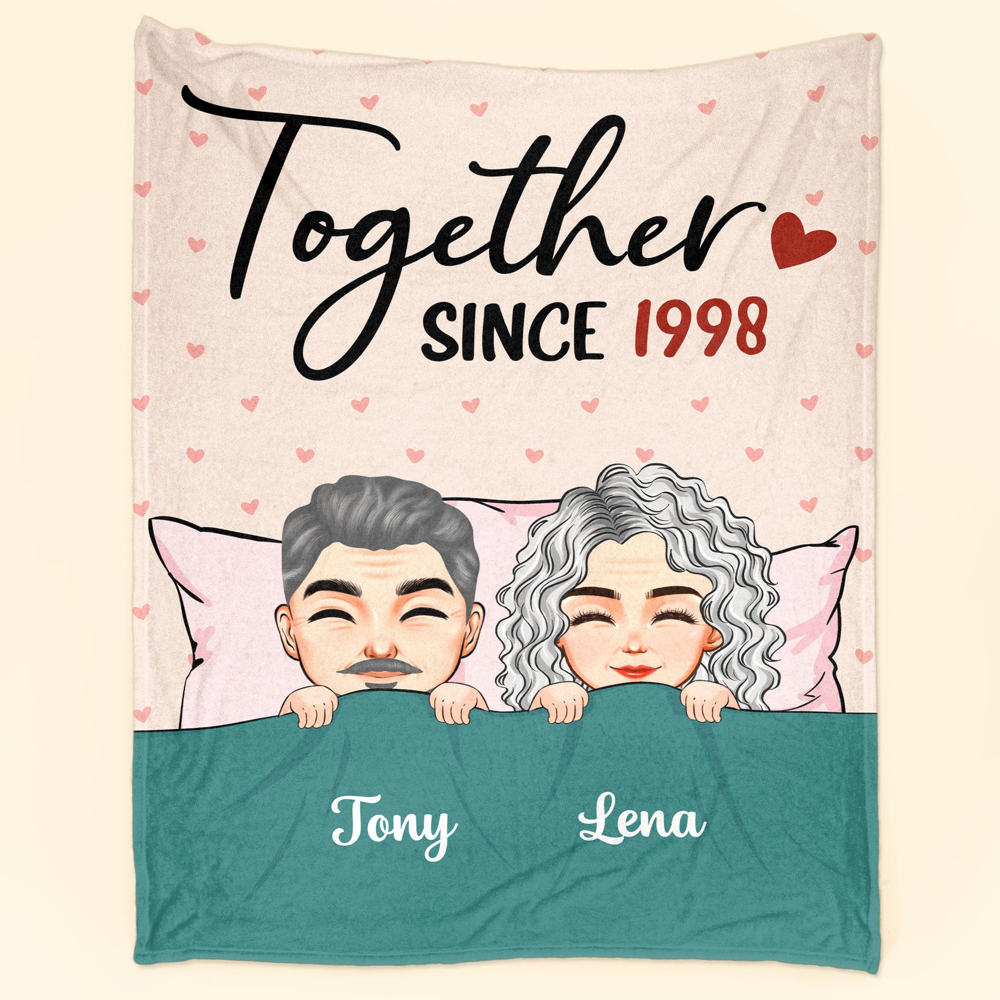 Together Since – Peeking Couple – Personalized Blanket – Anniversary, Valentine, Christmas, New Year Gift For Couple, Husband, Wife, Lover, Boyfriend, Girlfriend