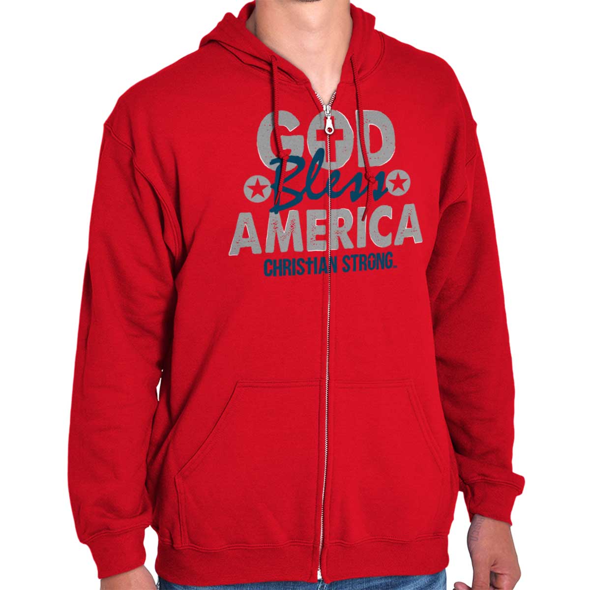 God Bless Patriotic Zip Hoodie