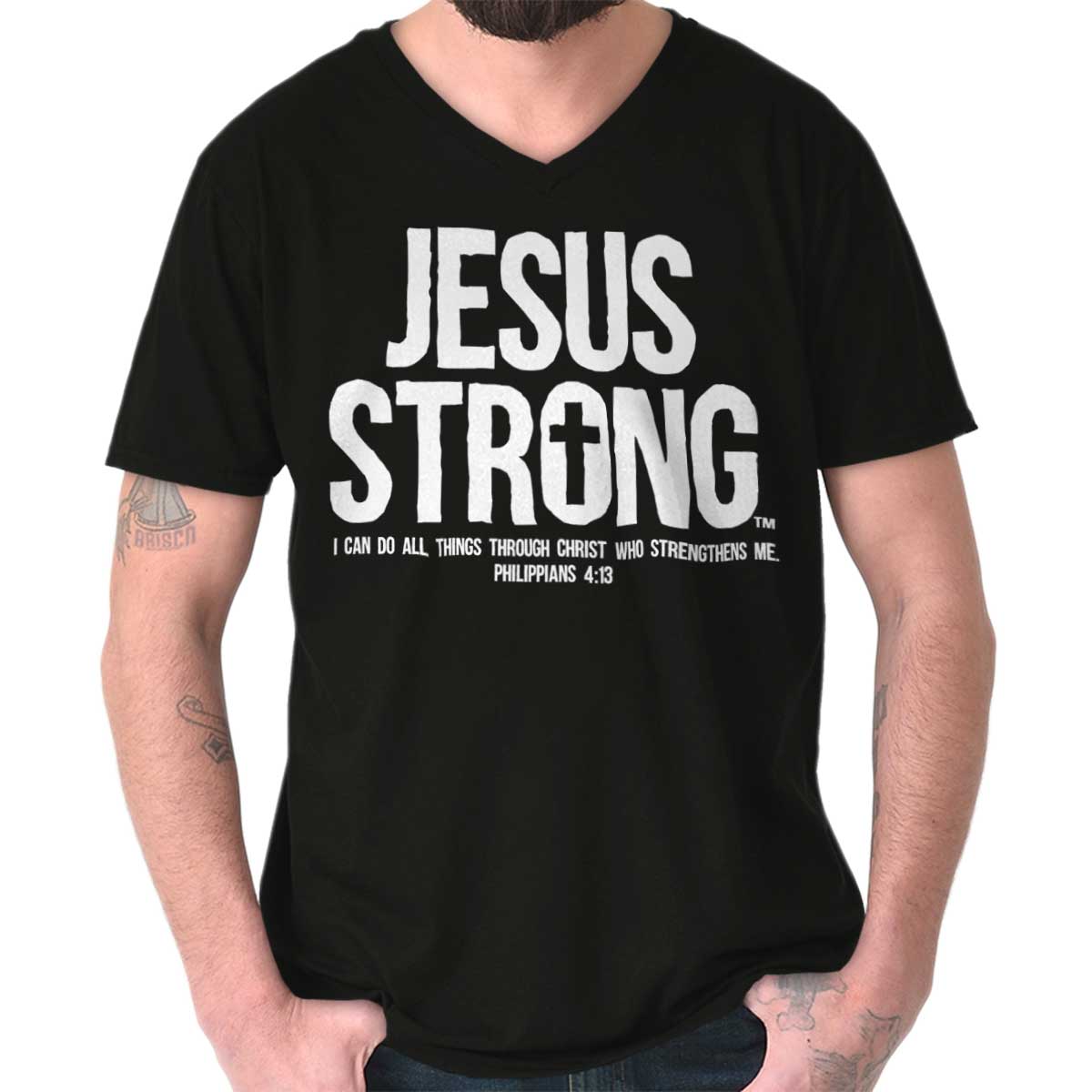 Jesus Strong V-Neck T Shirt