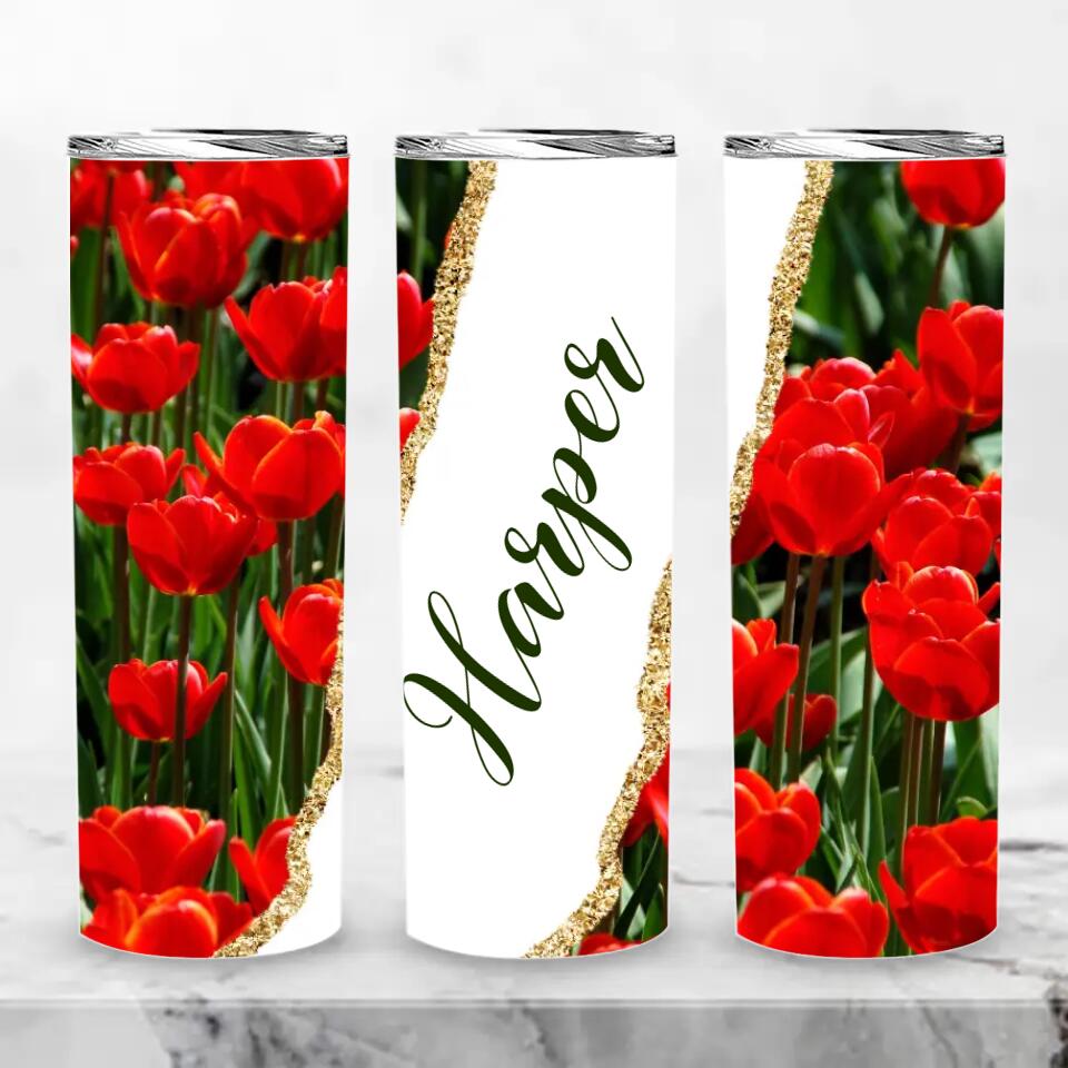 Personalized Skinny Tumbler (20Oz) – Red Tulip