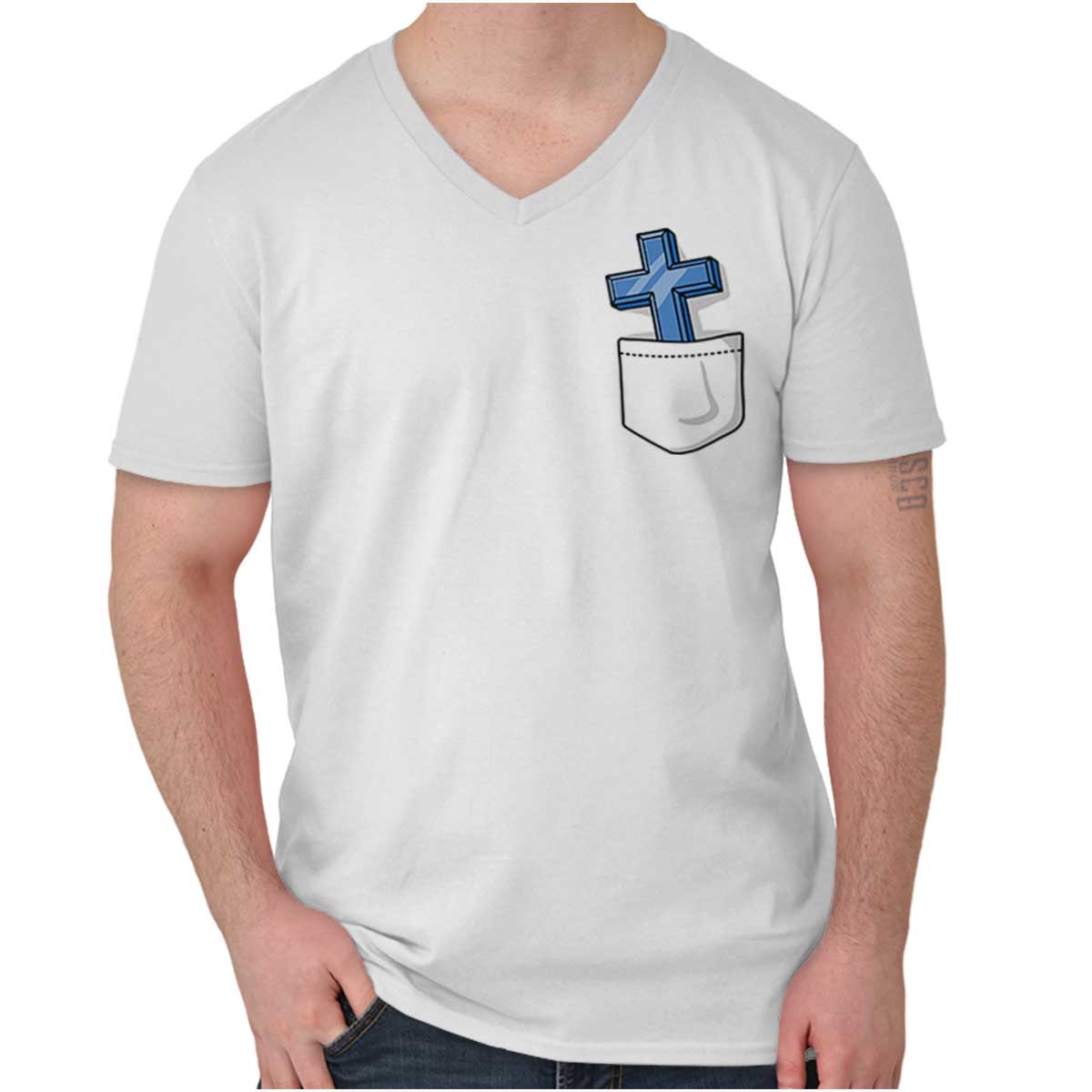 Pocket Cross V-Neck T Shirt