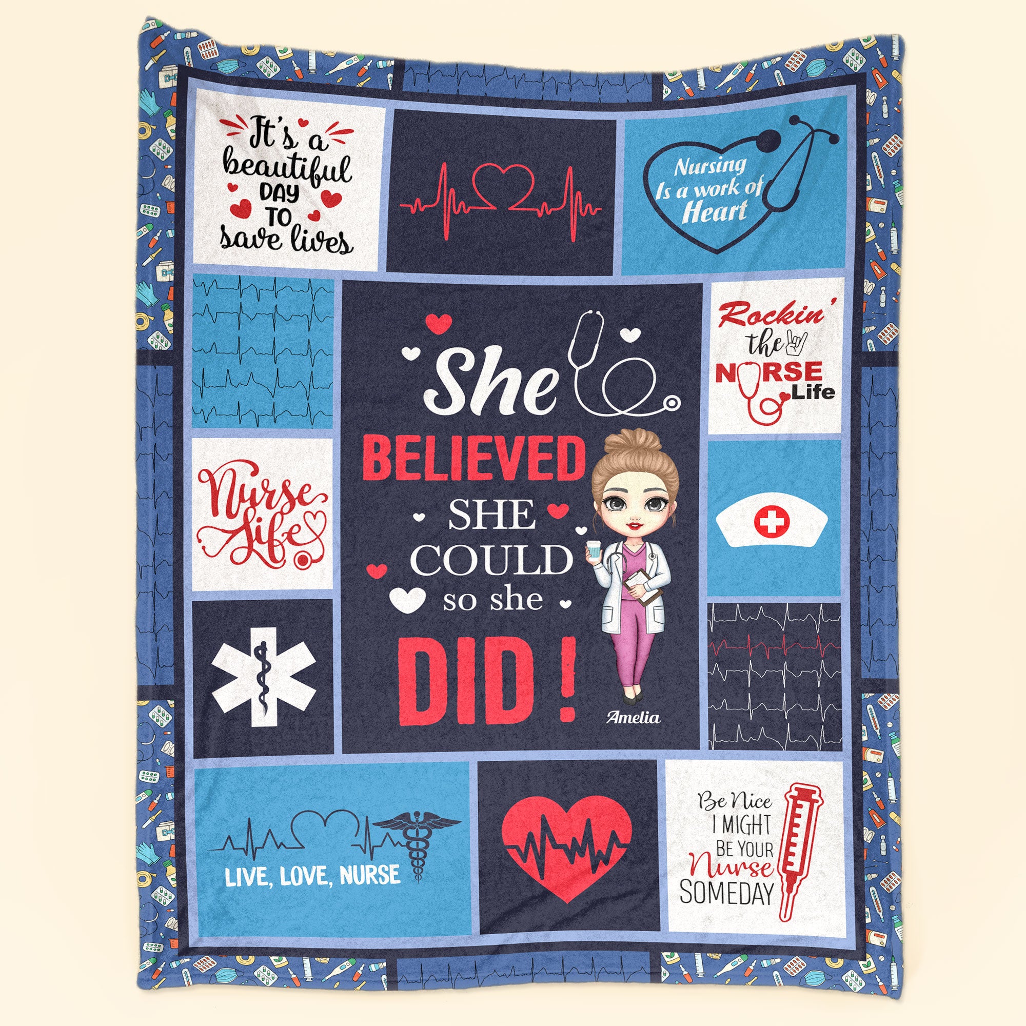 She Believed She Could, So She Did – Personalized Blanket – Birthday, Loving Gift For Nurses, Hospital Workers