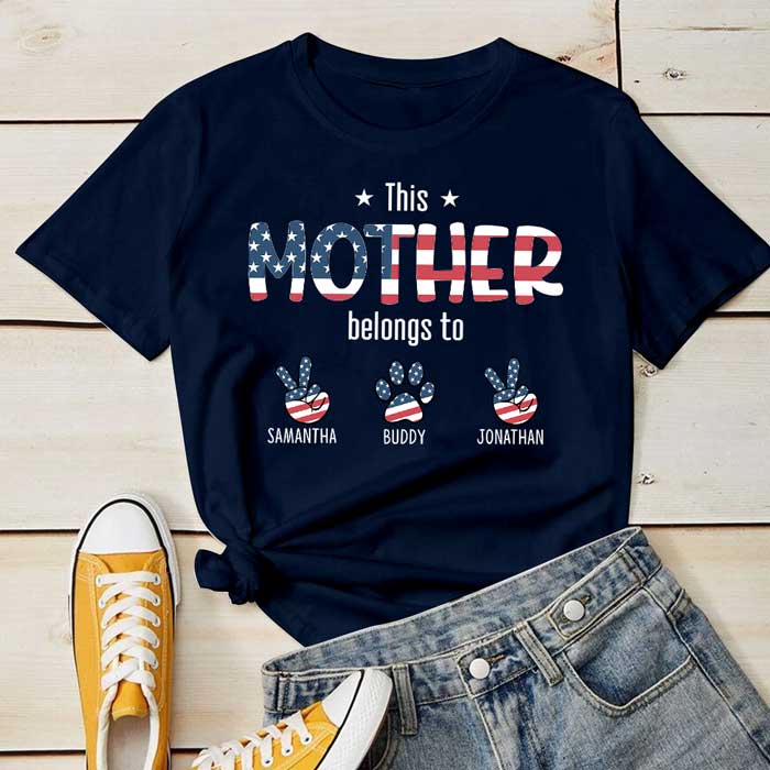 This Mama Belongs To These Kids – Gifts For 4th Of July – Personalized Unisex T-Shirt