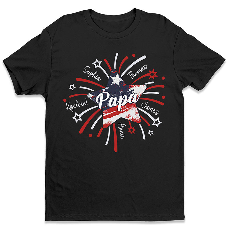 Papa & Kids Firework Star – Family Personalized Custom Unisex T-Shirt, Hoodie, Sweatshirt – 4Th Of July, Birthday Gift For Dad, Grandpa