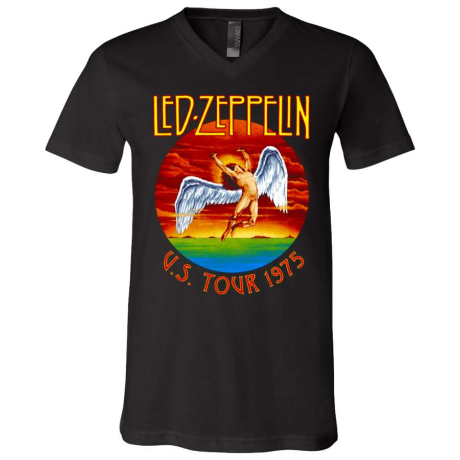 Led Zeppelin Unisex-Adults Official Swan Songs 1975 Album V-Neck T-Shirt