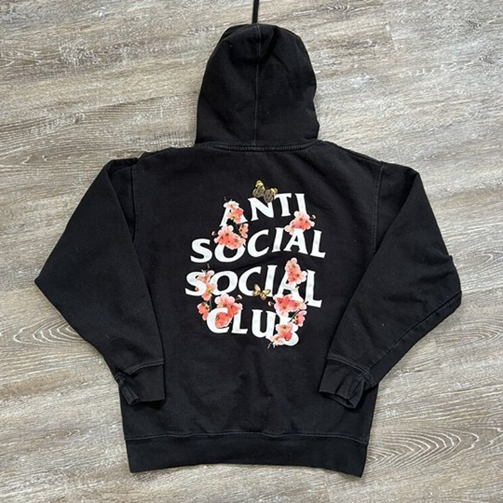 Authentic Anti Social Social Club ASSC Hoodie Kkoch Black Floral Butterflies