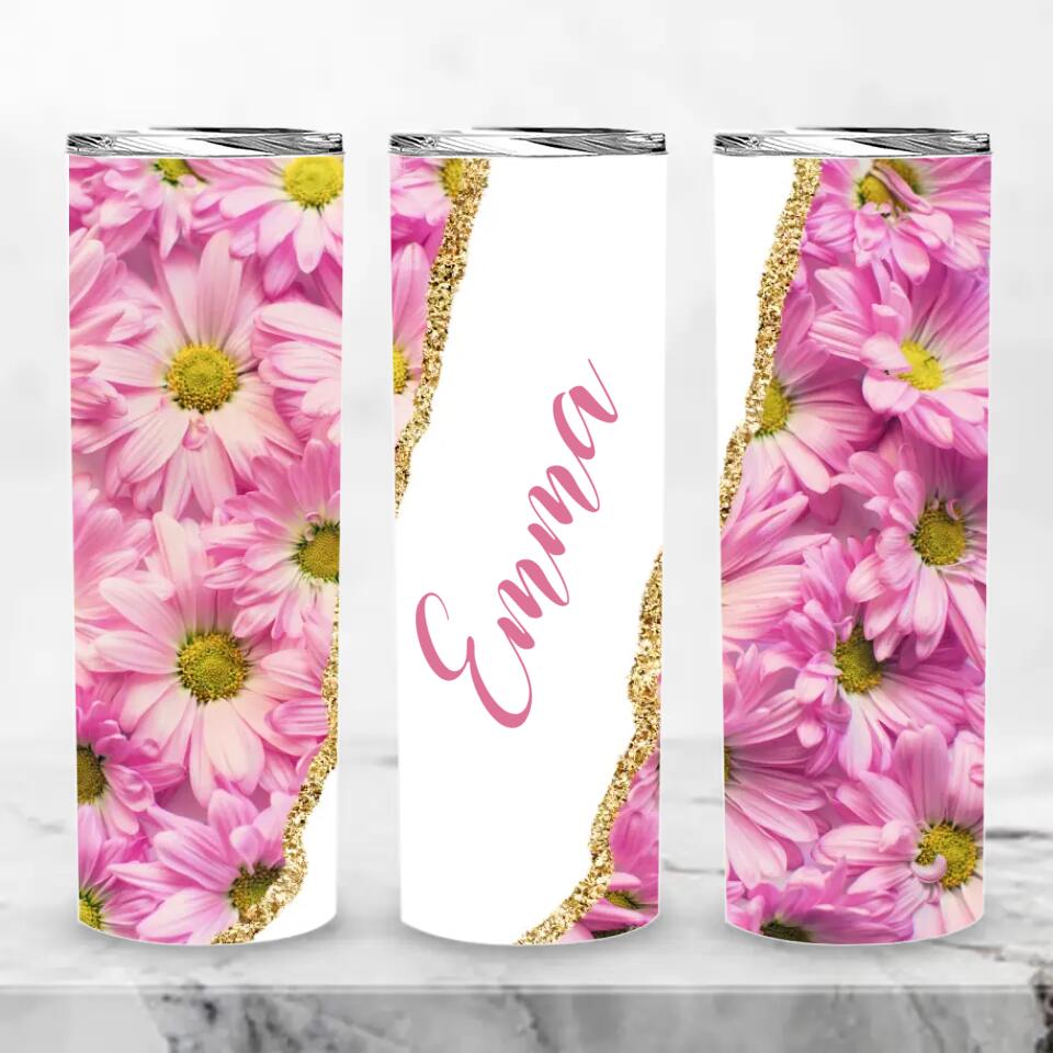 Personalized Skinny Tumbler (20Oz) – Pink Daisy