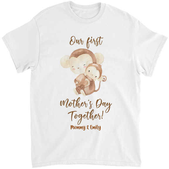 Mother’s day – Happy mother’s day- mother’s day T-shirt , mommy and me Shirt, Monkey mother and baby Tee, Gift for new mom, gift for First mother – Personalized Onesie