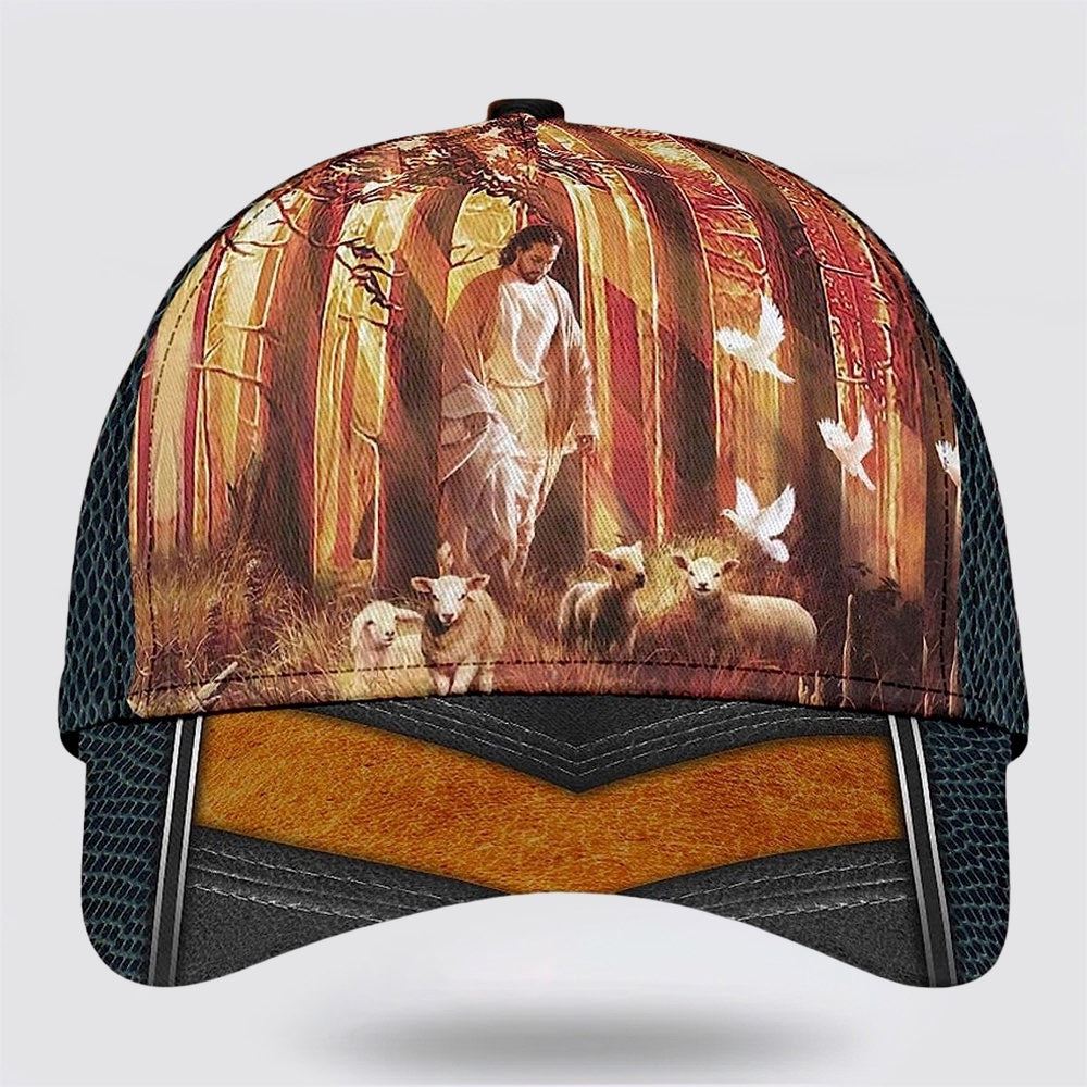 Jesus Walking In Forest With Lamb Classic All Over Print Baseball Cap, God Cap, Gift Ideas For Male