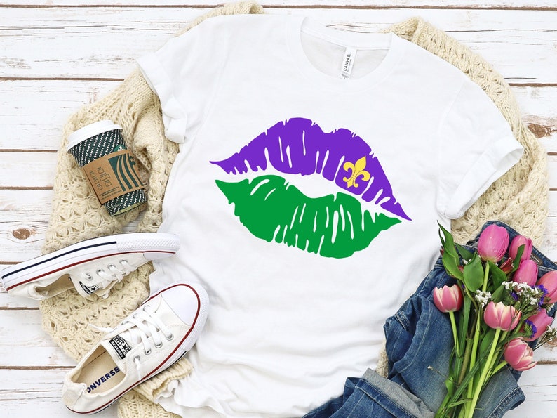 Mardi Gras Lips Long Sleeves, Mardi Gras Lips Shirt, Mardi Gras Lips Long Sleeves, Mardi Grass Lips Tee, Lips Shirt, Mardi Kiss Shirt,