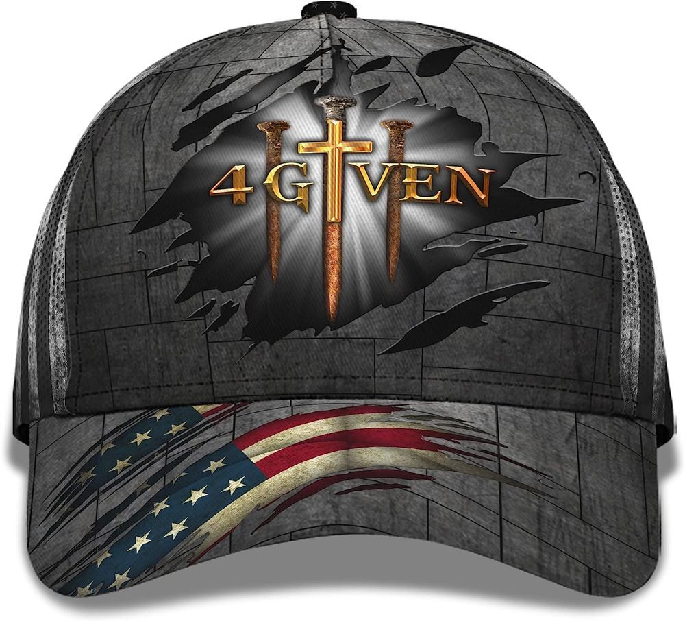 Jesus Religious Cross Nails And American Flag Forgiven Given All Over Print Baseball Cap, God Cap, Gift Ideas For Male