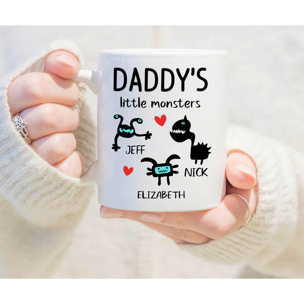 Personalized Daddys Little Monsters, Fathers Day Mug, Funny Custom Fathers Day Gift