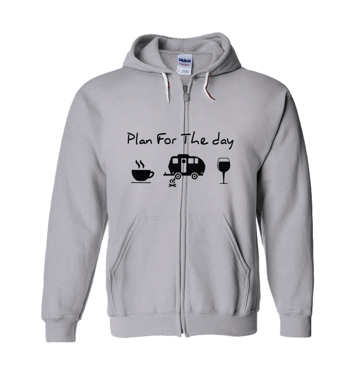 Plan For The Day Camping Drink Coffee Wine – Zip Hoodie