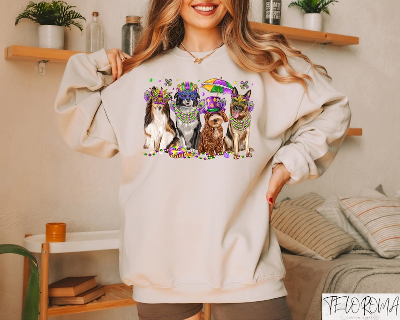 Mardi Gras Dogs Shirt, Dog Lover Sweatshirt, Mardi Gras Mask Tee, Mardi Gras Carnival Outfit, Dog Owner Gift, Mardi Gras Gaudy Shirt