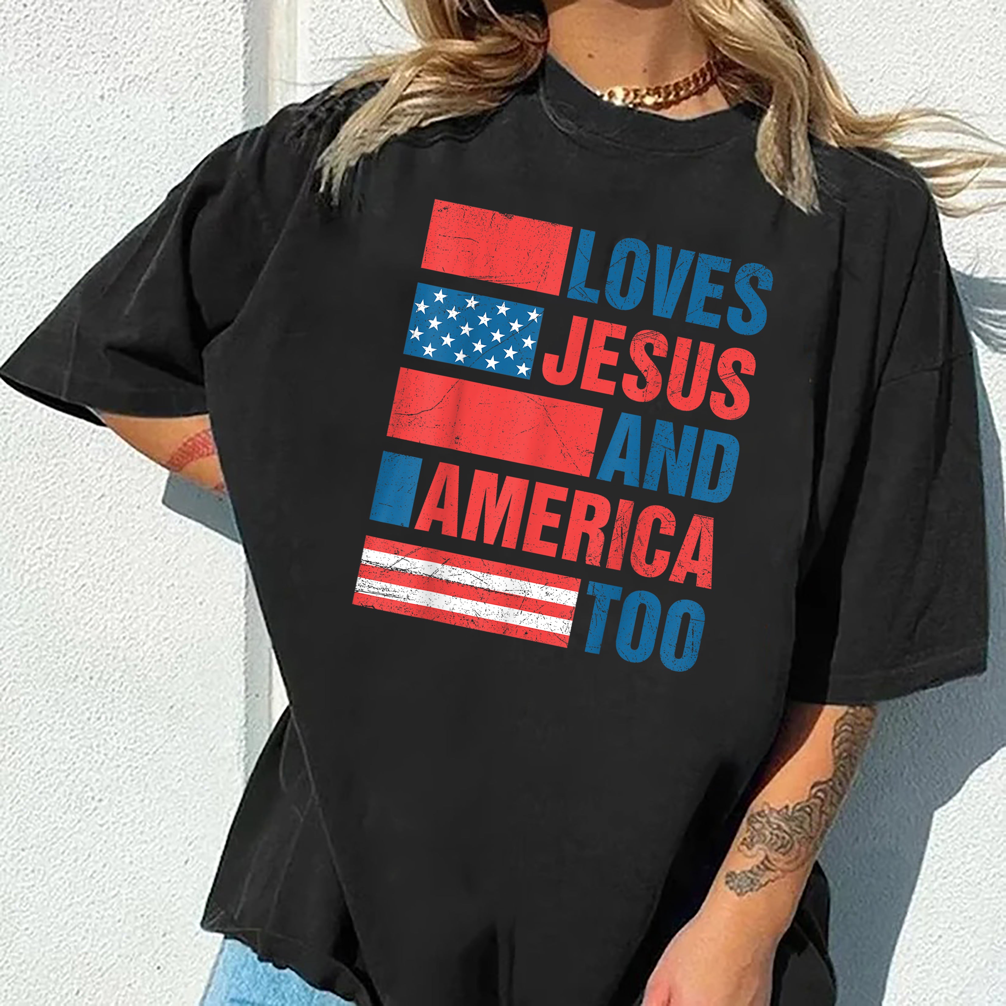 Loves Jesus And America Too Shirt, American Flag Comfort Colors Shirt, Independence Day Gift, Red White And Blue Shirt, God Bless America