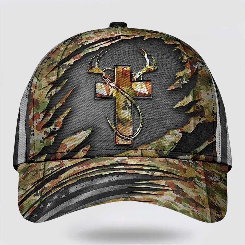 Jesus Hunting Fishing Camo All Over Print Baseball Cap, God Cap, Gift Ideas For Male