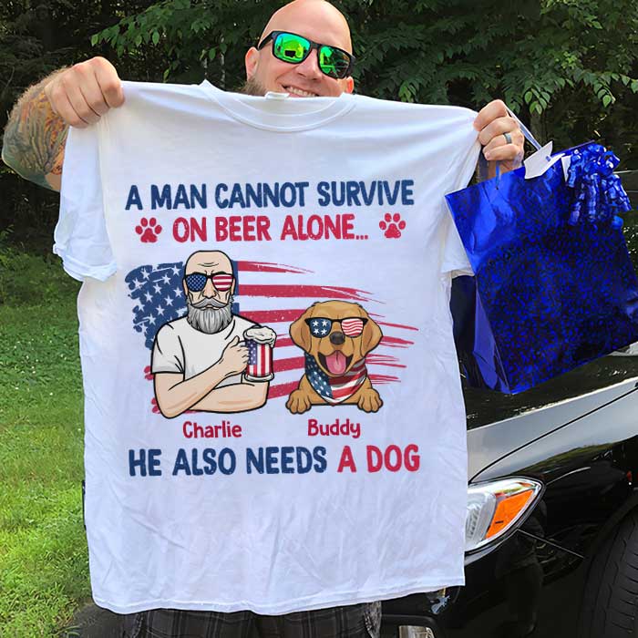 Man Cannot Survive On Beer Alone – Gift For 4th Of July – Personalized Unisex T-Shirt