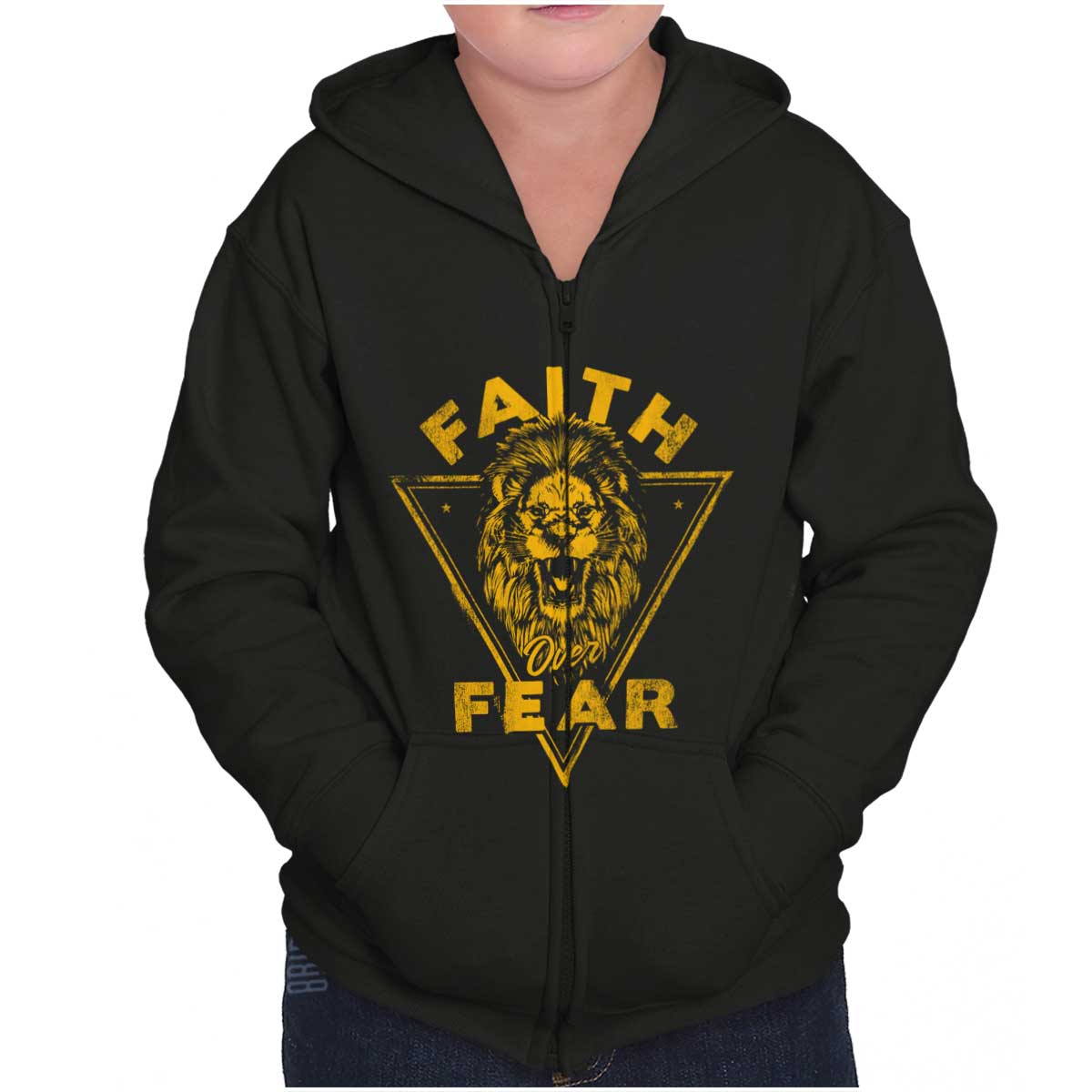 Faith Over Fear Lion Youth Zip Hoodie