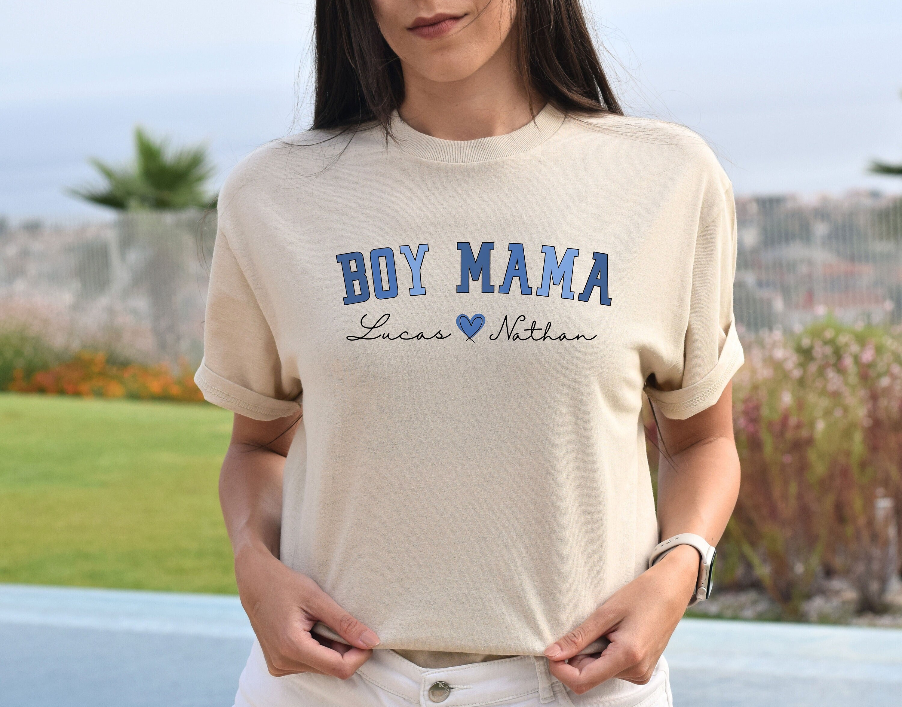 Custom Boy Mama Shirt With Kids Names For Mother’s Day, Personalized Mother’s Day Gift For Mom, Mom Birthday Gift Pregnancy Announcement Tee
