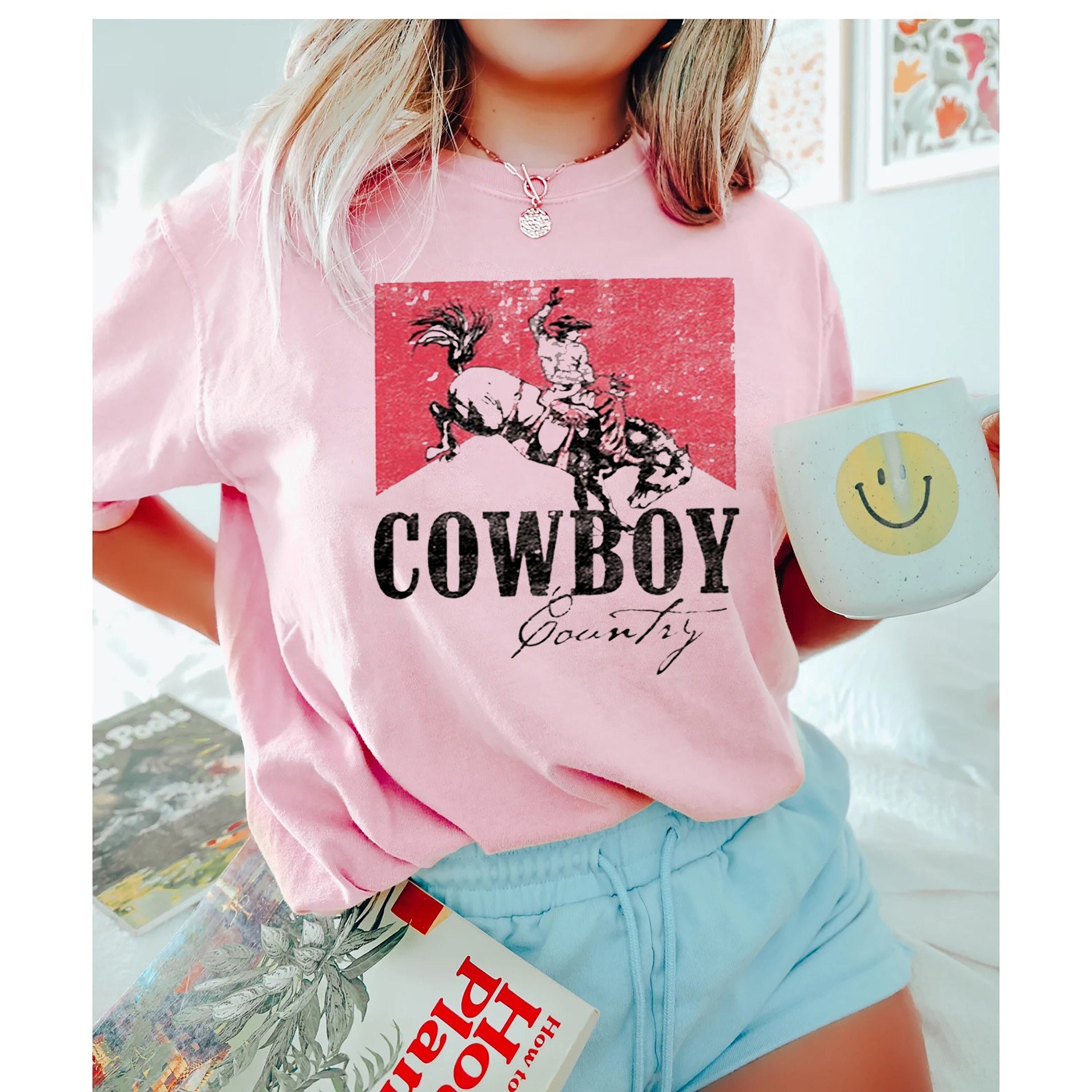 Western Cowboy Country, Pink Rodeo Shirt, Vintage Inspired Tee Shirt, Western Graphic Tee, Retro T-Shirt,Funny Husband Wife T-Shirt,Southern